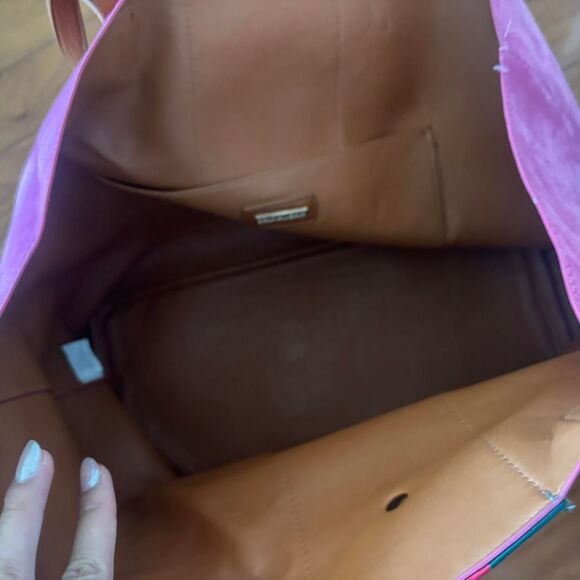 THE IMPECCABLE PIG Suede Pink Red Green Leather Large Women's ChichTote Bag - Picture 4 of 4